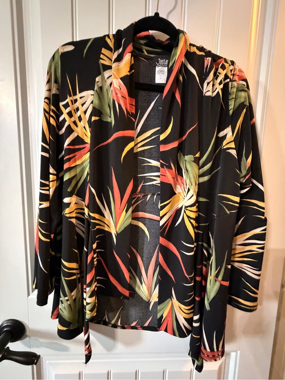 Jostar Black Tropical Print Open-Front Cardigan